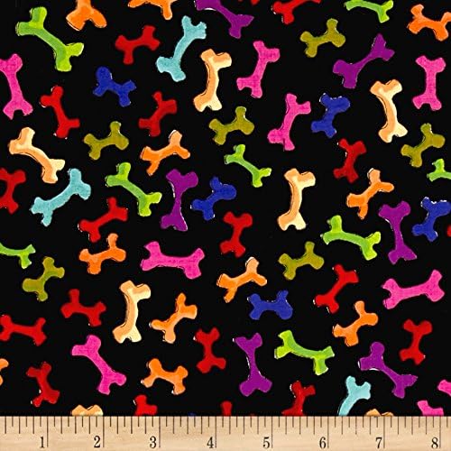 Loralie Designs Dog Happy! Happy Bones Black Fabric By The Yard