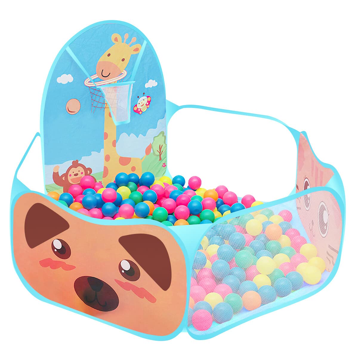 Ruspela Kids Ball Pit Large Pop Up Children Pop Up Folding Cartoon Play Tent Pit Pool with Basketball Hoop for Kids, Toddler, Playhouse, Indoor, Outdoor 120 * 38 cm (Balls Not Included)