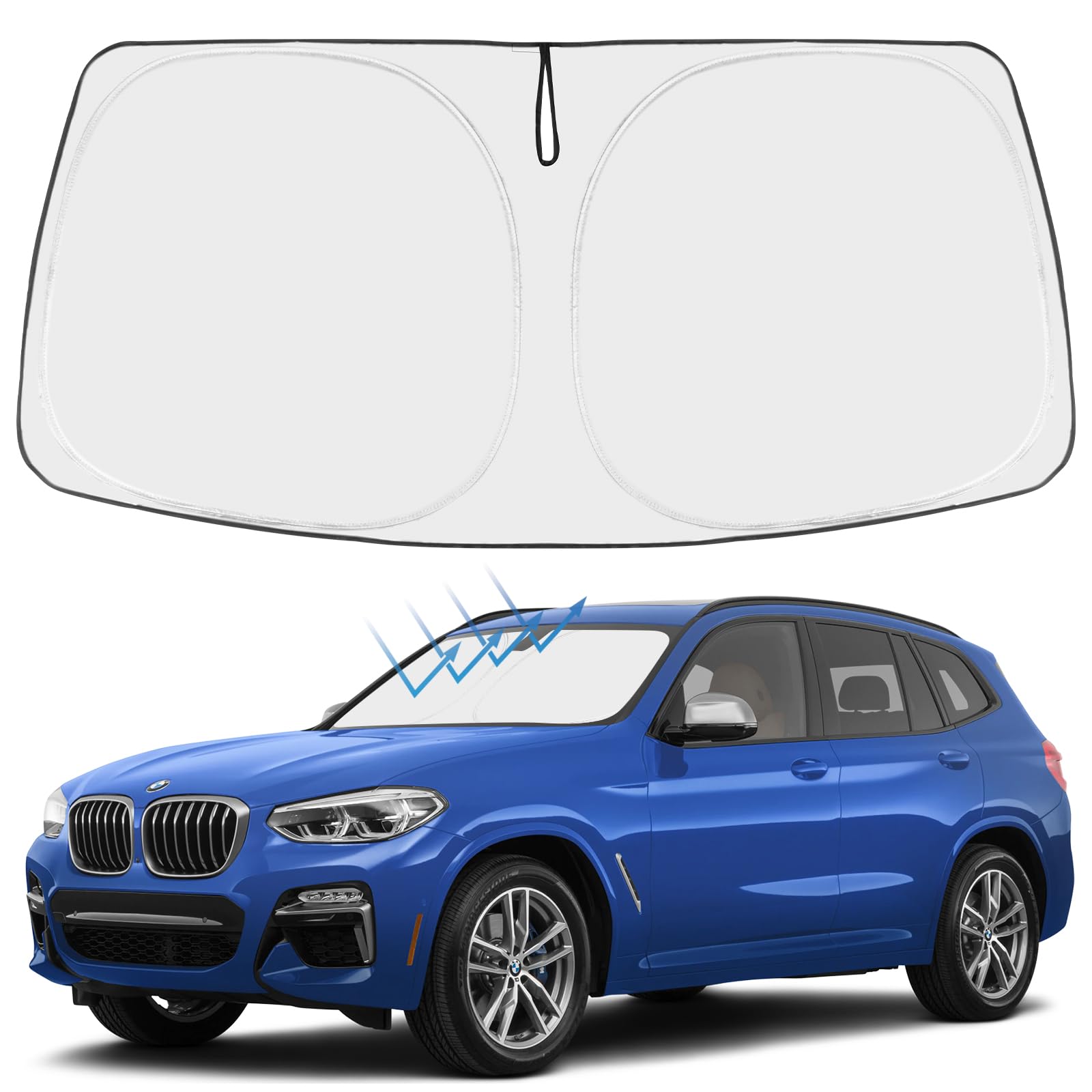 Photo 1 of Proadsy Windshield Sun Shade for 2018-2025 2026 BMW X3 Base, xDrive28i, xDrive35i, M Sport SUV 4-Layer Foldable Front Sunshade Protector Sun Visor Blocks UV Rays Keep Car Cooler