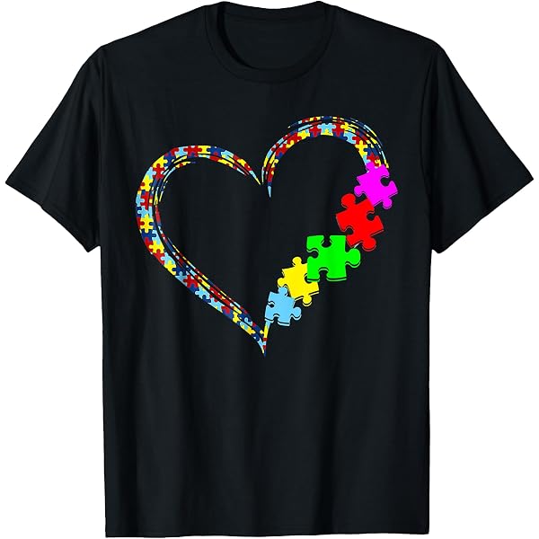 T-shirt Unisex Autism Awareness LOVE – Cœur Puzzle – Manches 3/4 – 100% Coton – Neuf Avec étiquettes