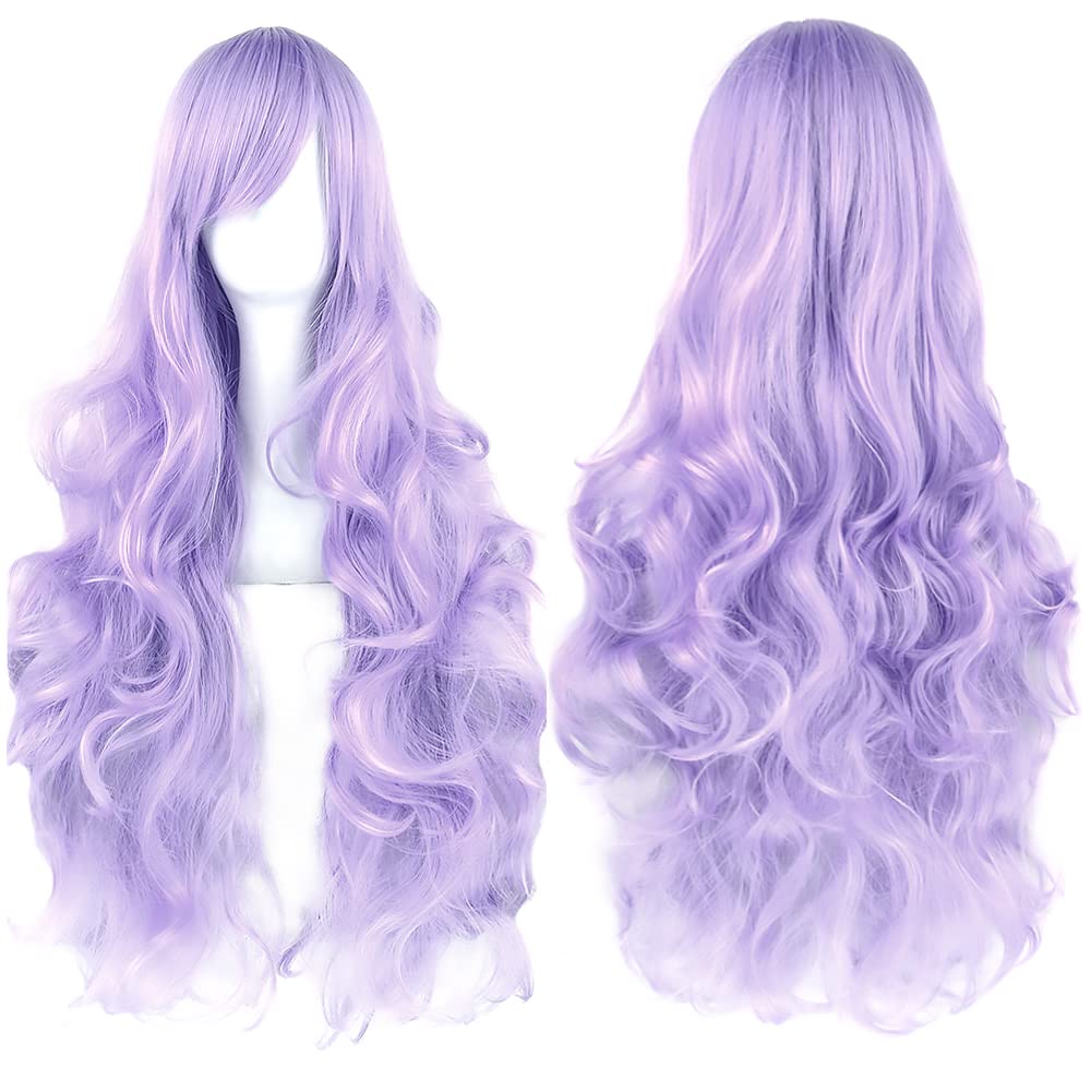 YEESHEDO 32" 80 cm Long Wavy Curly Hair Cosplay Wigs with Bangs for Women Girls Heat Resistant Synthetic Wig for Party Costume Anime Halloween (Light Purple) โ image 1