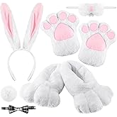 Cozypower 6 Pcs Easter Bunny Costume Cosplay Accessories Kit, Bunny Shoes Ear Headband Nose Tail Rabbit Bow Tie Gloves Easter Spring Party