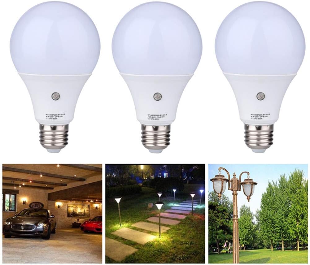 3 Pack Dusk to Dawn Light Sensor Bulb, E27 7W Lamp Post, Sensor Security Bulb Fence