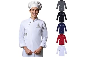 Personalised Chef Jacket For Men Women,Custom Offset Printed Logo Pocket Chef Coat for Kitchen Uniform Unisex
