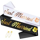 SKJIAYEE "Just Married - Bride to Be Sash and Groom to Be Sash Kit, 2 Pcs Gold Glitter Bachelorette & Bachelor Party Sashes for Wedding Bridal Shower Decorations Engagement Gifts (Black, White)