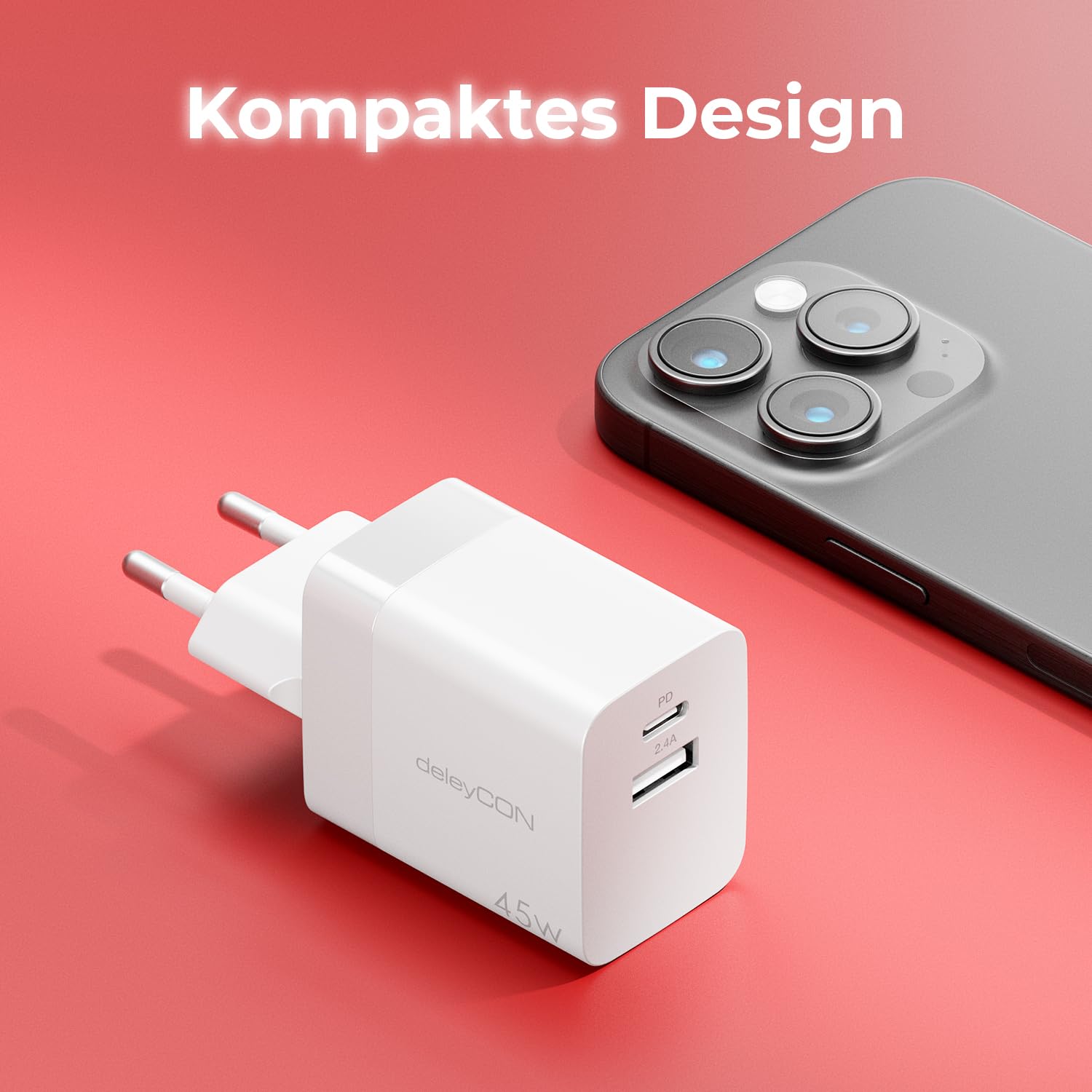 deleyCON Ladegerät USB A und C (2 Port - Kompaktes 45W Schnellladegerät) Netzteil für iPhone 17/16/15/14/13 Galaxy S25/S24/S23 Pixel Handy iPad Tablet MacBook Laptop Notebook USB Charger - Weiß 4