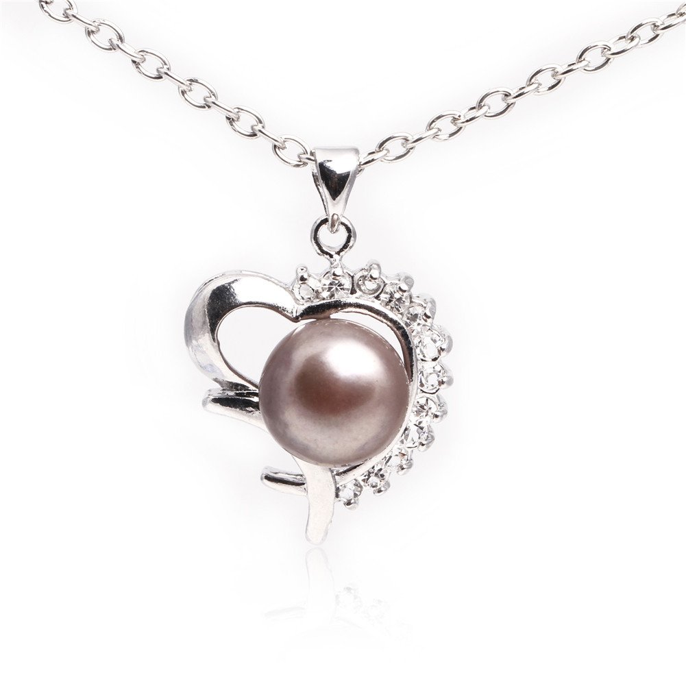 SHGbeads White Gold Plated Pendant Necklace for Women, 10-11mm Black Freshwater Pearl Lovely Heart Shape