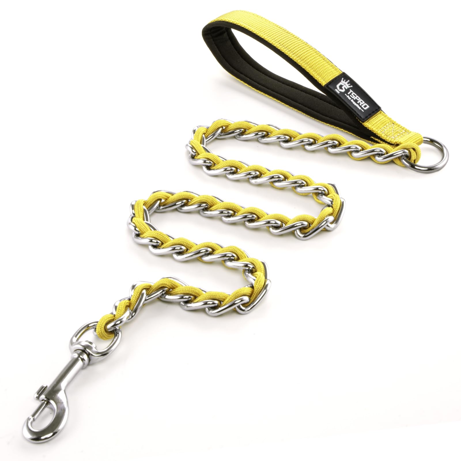 TSPRO Chew Proof Dog Leash Stainless Steel Dog Leash Metal Chain Training Dog Leash with Soft Handle for Medium Large Dog(4MM,Yellow) — image 1