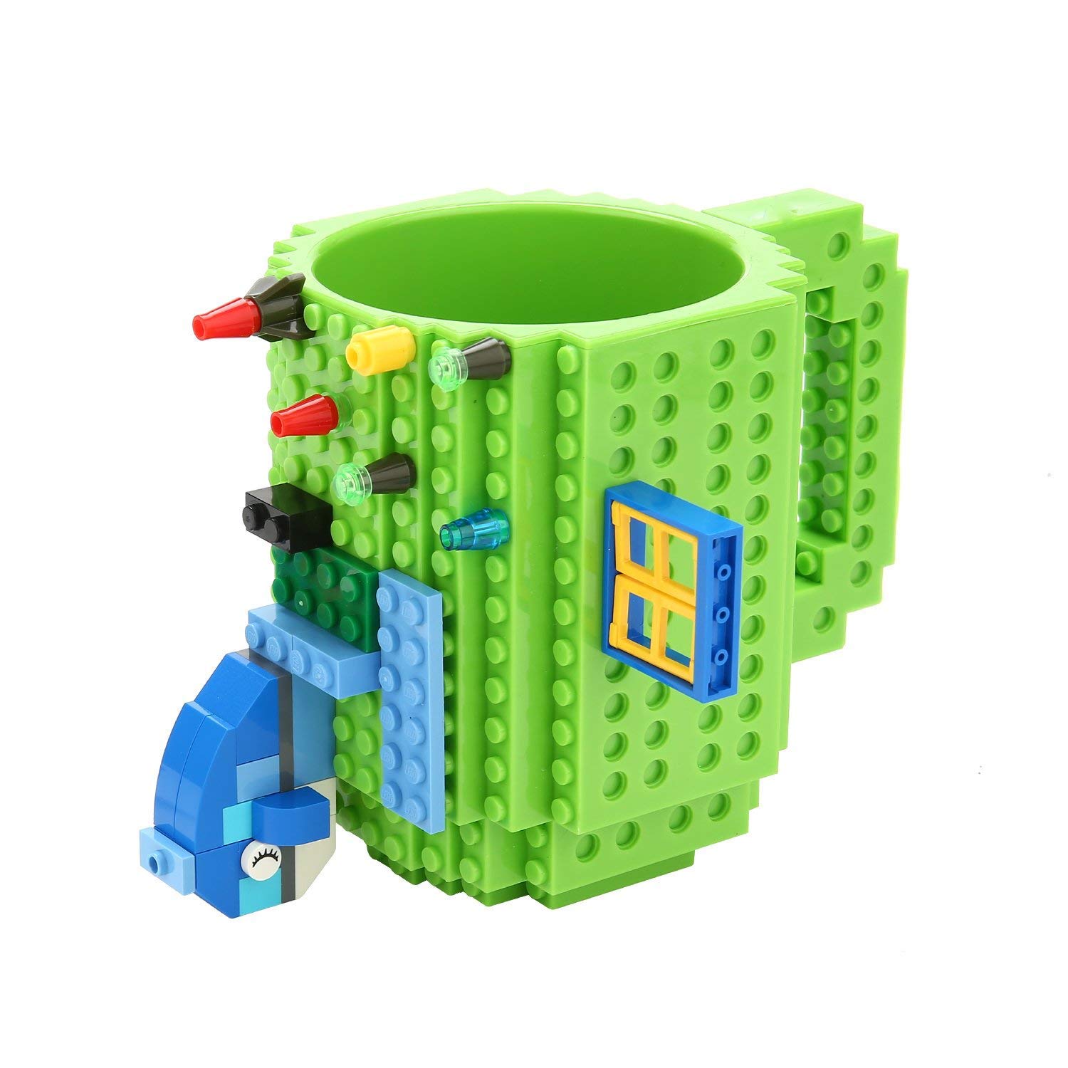 MA3TY Build-On Brick Mug Creative Building Block Mug Coffee Cups Novelty Father's Day Gift for Men Women Christmas DIY Present with 3 Bags of Block (Green)