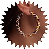 Andelaisi Boho Exaggerate Spiral Circle Earrings Rainbow Beaded Circle Hoop Earrings Vintage Hollow Twisted Circle Earrings Personalized Colorful Circle Bead Earring Jewelry for Women