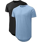 Comdecevis Mens 2 Pack Cotton Crewneck T-Shirts Hipster Hip Hop Longline Tees Shirts