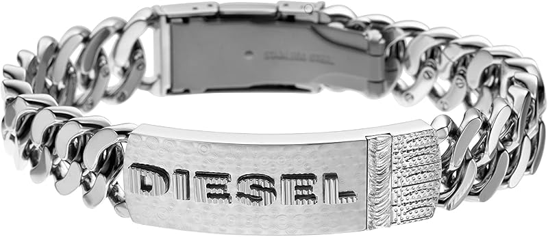 Pulseira masculina, 18cm-19,5cm Pulseira de aço inoxidável prateada, DX0326040, prata fina e clara