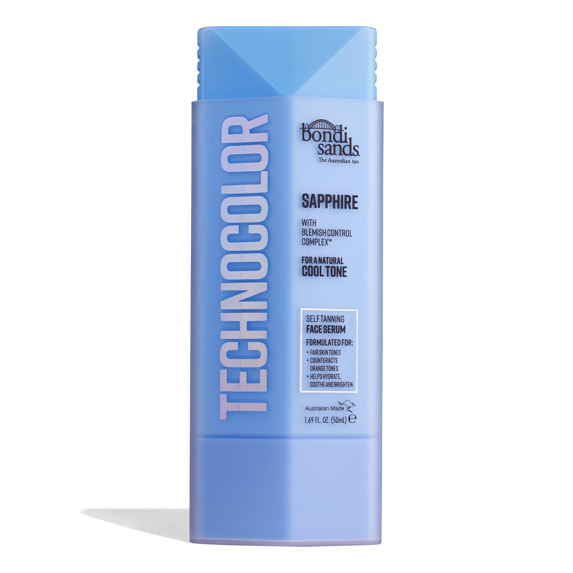 Bondi Sands Technocolor Sapphire Self-Tanning Face Serum, Easy Application, Streak Free Fake Tan – Enriched with Vitamin C & Chamomile 50ml/1.69 Fl Oz