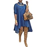 XUGWLKJ Denim Dress for Women 2024 Blue Denim Shirt Dress Blouses Long Sleeve Big Swing Casual Denim Party Dress