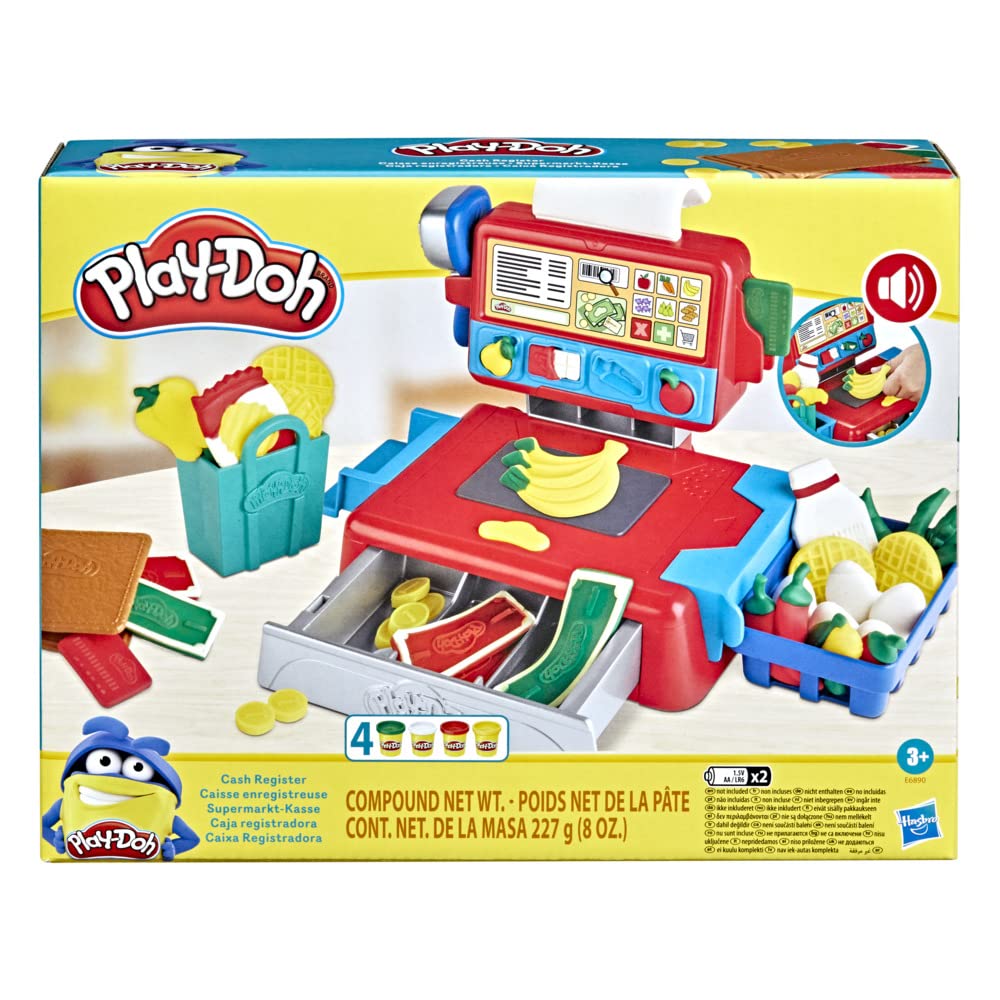 Play-Doh Cash Register Toy for Kids 3 Years and Up with Fun Sounds, Play Food Accessories, and 4 Non-Toxic Colours