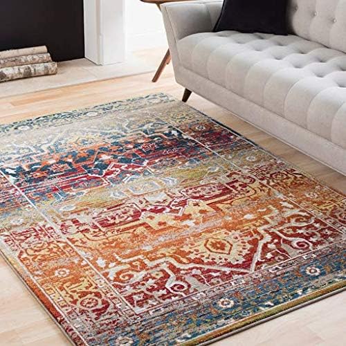 Priddy Bohemian Medallion Multi 3'11" x 5'7" Rectangle Updated Traditional 100% Polypropylene Dark Red/Tan/White/Bright Yellow/Bright Orange/Lime/Dark Blue/Black Area Rug