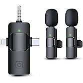 MENERESAS 3 in 1 Wireless Lavalier Microphones for iPhone, iPad, Camera and Android Devices, Mini Microphone for Recording, Noise Reduction Lapel Mic, Clip on Mic for Video Recording Vlog, Black