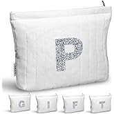 A-Z BAG Personalised Makeup Bag, Quilted Cosmetic Bag with Rhinestones Letter, Gifts for Women, Mum, Friend, Sister, Teenage Girls, Bridesmaid Gift (P, White)