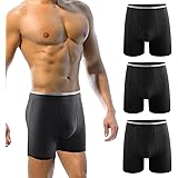 Men's Boxer Briefs, Cotton Breathable High-Elasticity Anti-Friction Leg Men's Underwear (Black, Pack of 3)