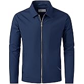 Men's Lightweight Casual Windbreaker Laydown Collar Zipper Pocket Coat Fall Spring Golf Work Dress Business
