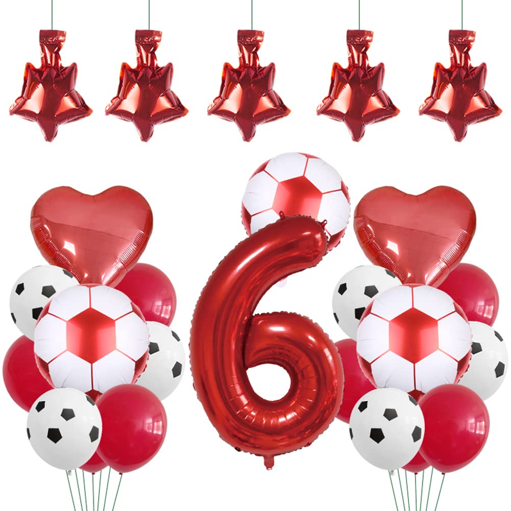 MiaLover Red Chandelier Football Kit 32 Inch Number 6 Balloon Football Foil Balloon Latex Balloon Heart Shaped Foil Balloons for Football Theme Party Birthday Anniversary Memorial Day Decoration
