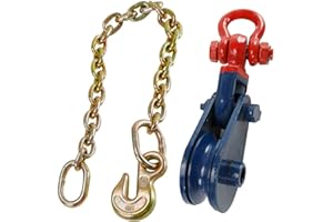 TYFYB 2 Ton Snatch Block wChain Flatbed Tow 3 Sheave 38 X 2' G70 Steel Truck Rollback Wrecker Car Carrier Cable with Grab Hook, Gold Black Red, 3 Sheave(1 - Pack)