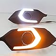 July King LED Daytime Running Light DRL for Mitsubishi Pajero Montero Sport 2016-2019, 6000K LED Light Guide Front Bumper Light With Yellow Turn Signals Light