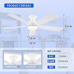 BYKISTOK 52in Ceiling Fans with Lights - White