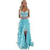 Flihodaputa Tiered Chiffon Prom Dresses 2026 Lace Applique Corset Ruffle Formal Evening Dresses Formal Party Gowns