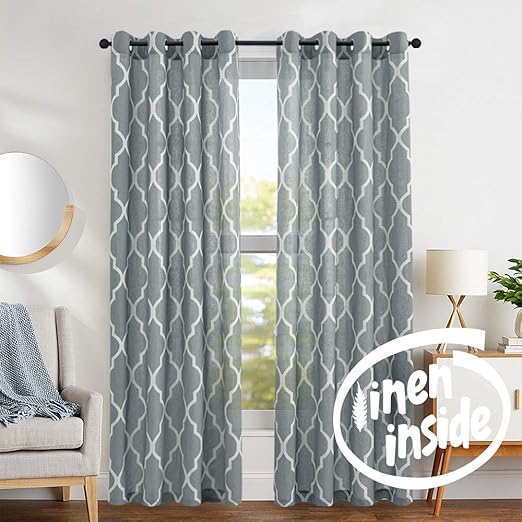 Amazon Com Jinchan Moroccan Tile Design Linen Curtain Textured