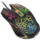 BENGOO Gaming Mouse Wired, USB Optical Computer Mice with RGB Backlit, 4 Adjustable DPI Up to 2400, Ergonomic Gamer Laptop PC Mouse with 6 Programmable Buttons for Windows 7/8/10/XP Vista Linux -Black