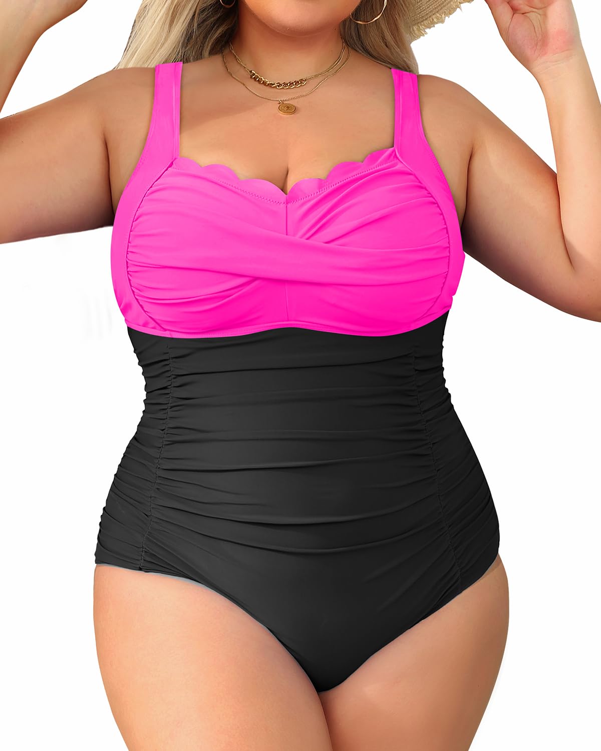 Photo 1 of Aqua Eve Womens Plus Size One Piece Swimsuit- Tummy Control Bathing Suit Full Coverage Swimwear Pink and Black 18Wlpnpmej6127619
