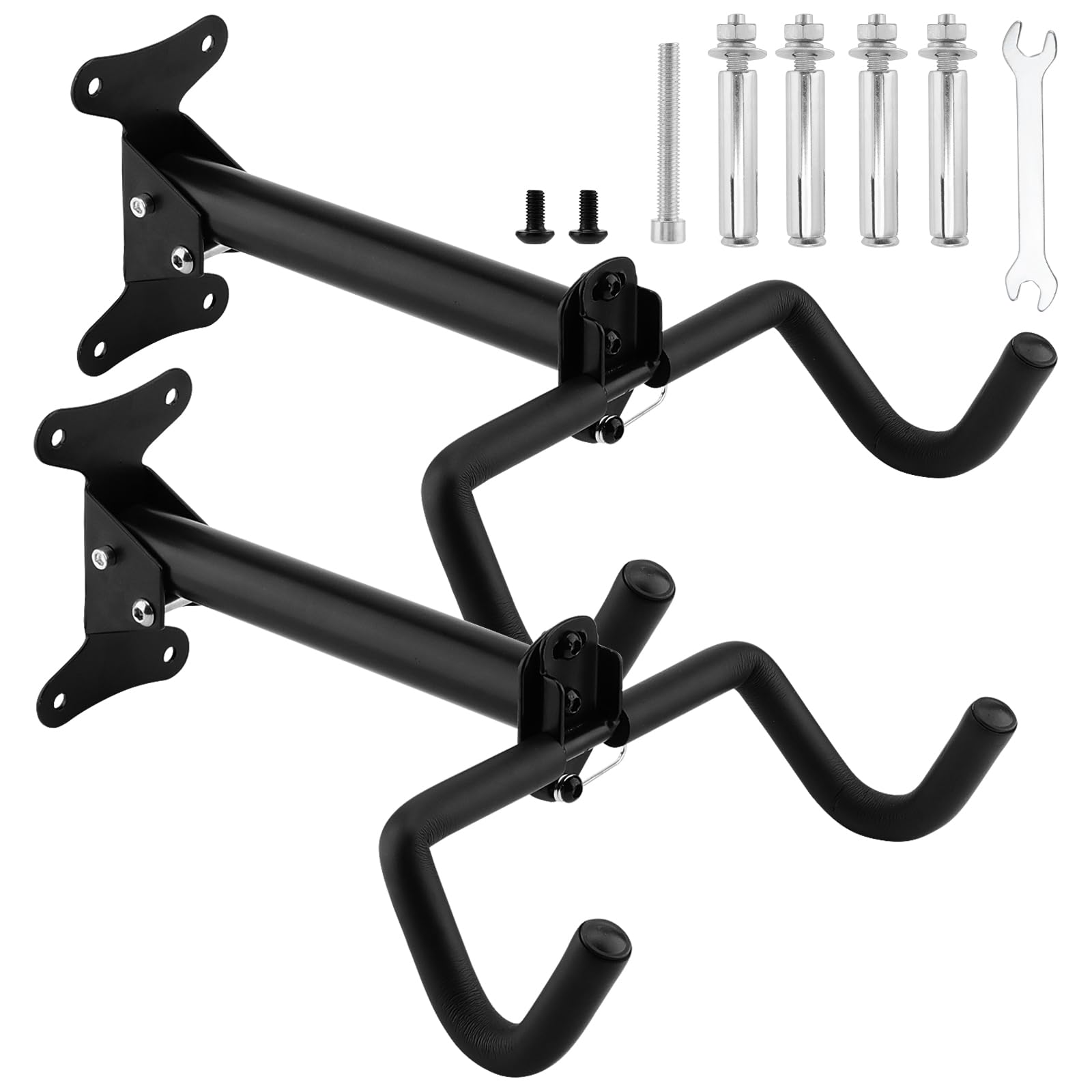 JIAYUET 2 PCS Black Bike Wall Mount, Foldable Hanger Wall Cycle Rack with Screws, Space Saving Bicycle Storage Rack for Indoor Garage, Road Mountain Bikes
