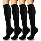 4 Pairs Compression Socks for Women & Men Circulation 15-20 mmHg - Best Support for Nurses, Running