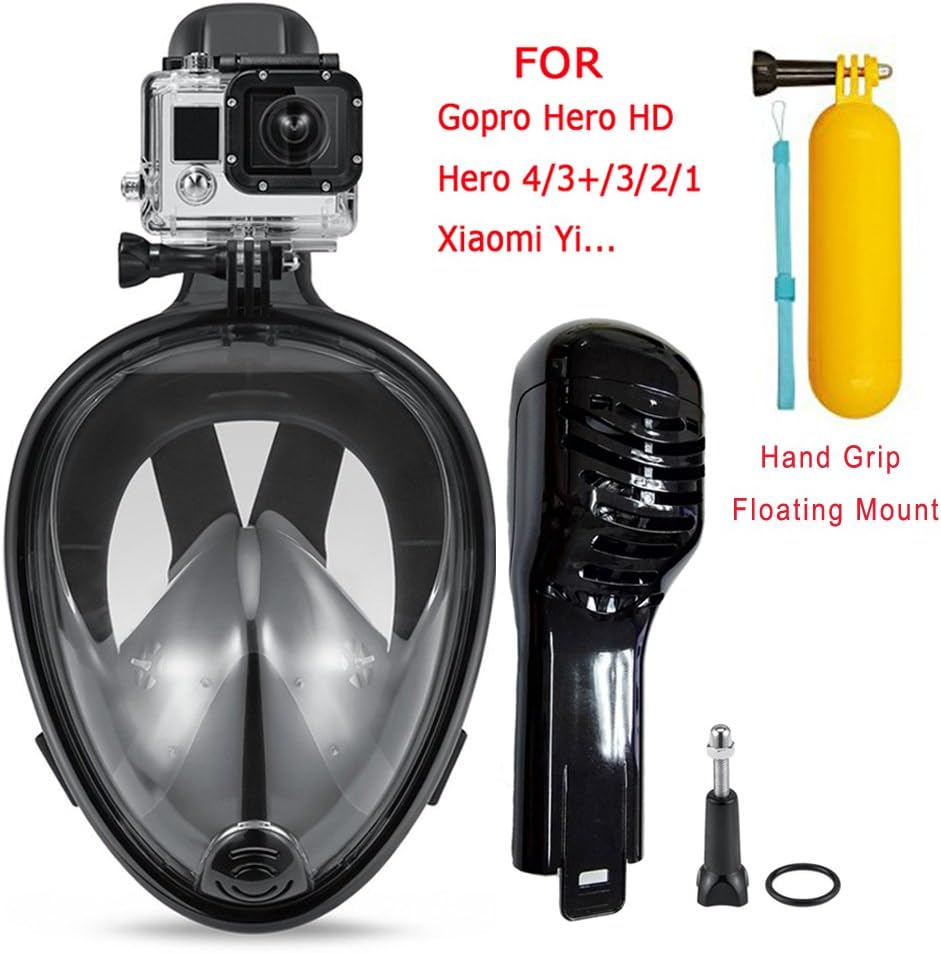 Snorkeling Mask,Seaview and 180 Degree Scuba Diving Full Face Free Breath Design Breath Ventilation Concept Anti-Leak Anti-Fog Swimming Mask For Gopro Hero 5/4/3+/3/2/1 SJ4000 SJ5000,Xiaomi Yi Sports Action Camera (Black, S/M)