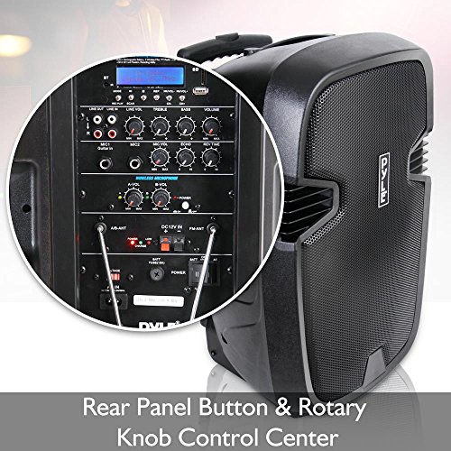 Pyle-1000-Watt-12-Bluetooth-PA-Speaker-Indoor-Outdoor-Portable-Sound-System-with-2-UHF-Wireless-Microphones-Rechargeable-Battery-Audio-Recording-USBSD-Readers-FM-Radio-PPHP1235WMU