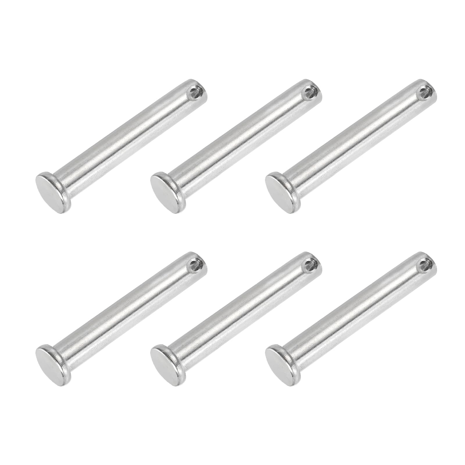 PATIKIL 10 x 60 Mm Single Hole Clevis Pins, 6 Pcs 304 Stainless Steel Flat Head Pin for Hitch Pin Lock Link Hinge Systems, Silver