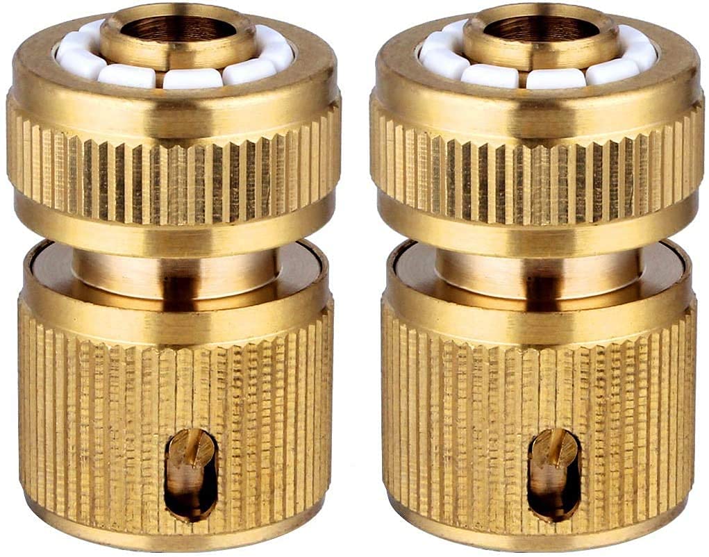 Hydrogarden 2pc Brass Hose Connector Hose End Quick Connect Fitting 1/2" Hose Pipe Quick Connector for Gardening, Home Watering,Car Washing