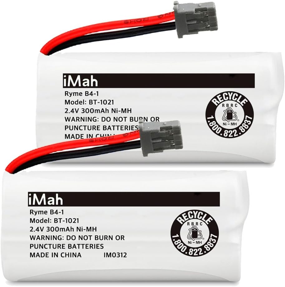 iMah BT-1021 2.4V 300mAh AAA Size Cordless Phone Battery Compatible with Uniden BT-1016 BT-1025 BT-1008 D1481 D1780 D1785 BBTG0798001 BBTG0847001 Handset Telephone, Pack of 2