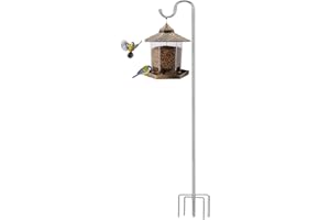 IHOMEPARK Shepherds Hook for Outdoor, 46 Inch Tall & 5/8 Inch Diameter Stainless Steel Heavy Duty Poles to Hang Outdoor Lights with 5 Prongs Base, Suitable for Bird Feeders or Wedding Decors(1pack)