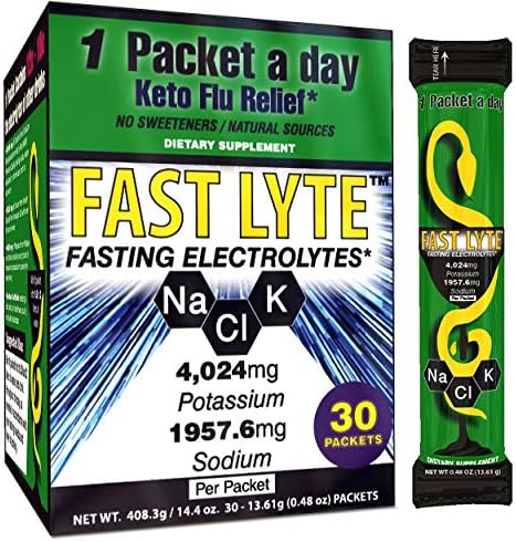Fasting Electrolytes for Fasting and Keto Diets K4000 mg Potassium 2K Sodium per Packet - Fasting and Keto Diets Friendly - 30 Day Supply 1 Packet a Day - 30 Packets - 12x More Electrolytes