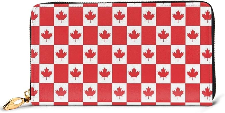 Amazon 赤いペトロカナダの旗 財布 本物の牛革 長財布 メンズ財布 レディース財布 おしゃれ ジッパー コインケース 大容量 小銭入れ ファッション小物 財布