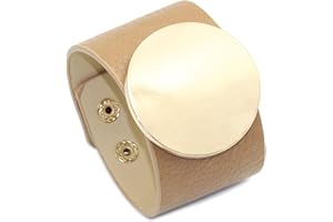 SHIMERITI Punk Rock Alloy Blank Circle Wide Pu Leather Adjustable Cuff Bracelet