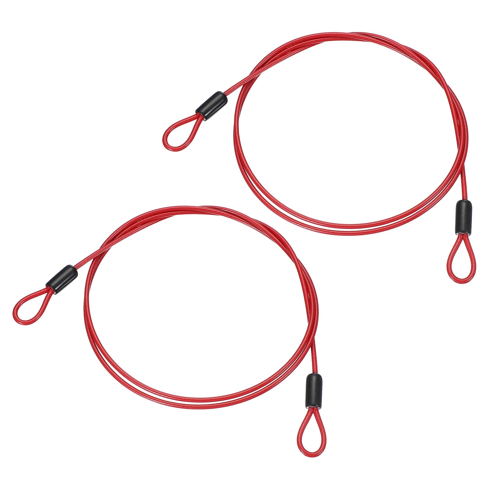 PATIKIL 1/8" Dia Vinyl Coated Stainless Steel Cable with Loops, 2 Pcs 4ft (48") Flexible Wire Rope Security Chain Lanyard Lock for Outdoor Stage Lighting Luggage Lock, Red