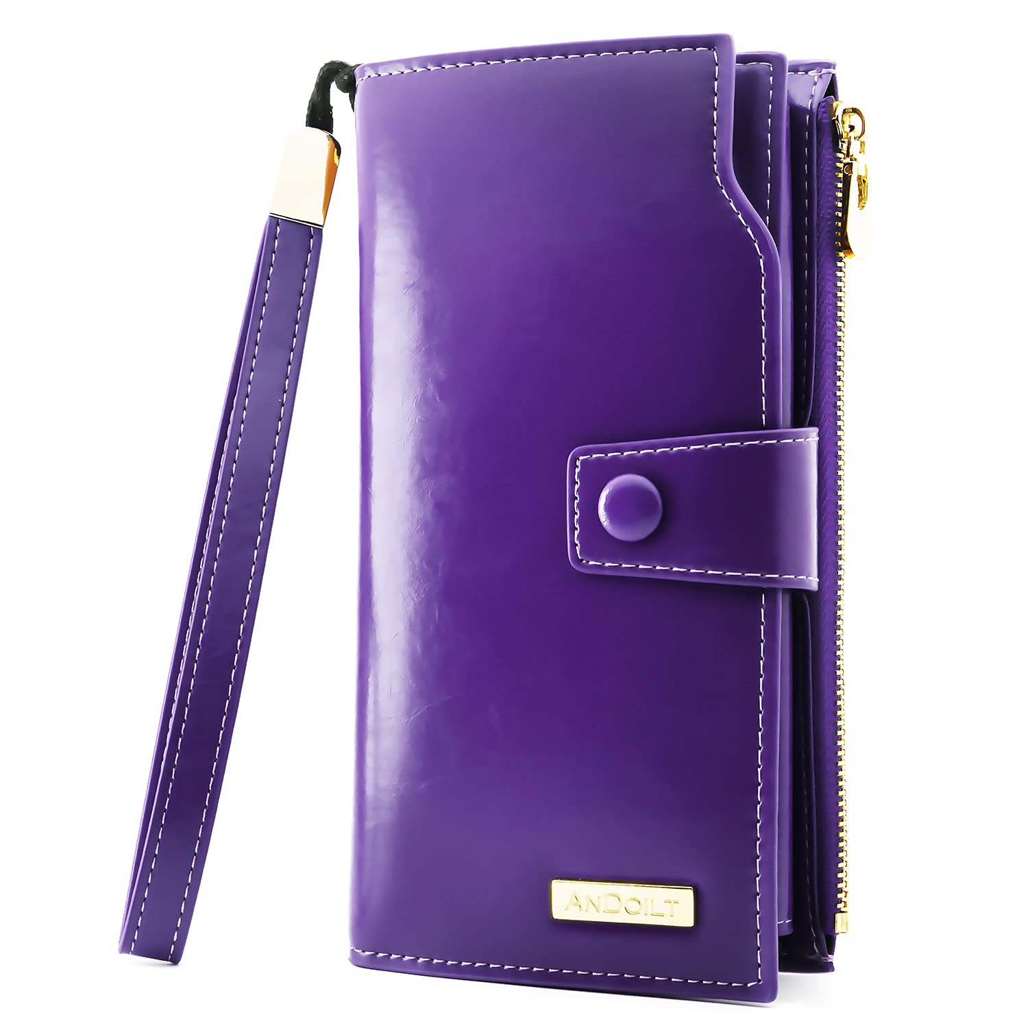 ANDOILT Ladies Purse Wallets for Women RFID Blocking Large Capacity Luxury Wax Genuine Leather Clutch Wallet Card Holder Purple