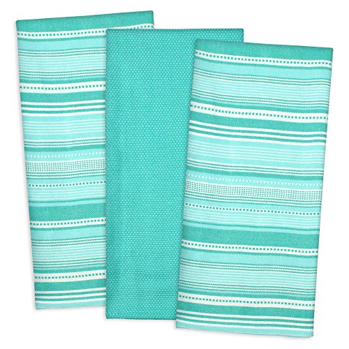 DII Cotton Pre Shrunk Urban Stripe Dish Towels, 20x30 Set of 3, Modern Design Kitchen Towels for Cooking and Baking-Aqua