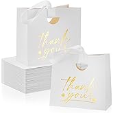 AmazingSpark 30 Pack Thank You Paper Gift Bags 7.9x3.5x7.1in White Medium Goodie Bags with Ribbon Handles Reusable Party Favors for Wedding Baby Shower Birthday Christmas
