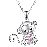 Vadmans Animals Necklace Sterling Silver Rabbit/Penguin/Frog Pendant Animal Rose Quartz/Moonstone Jewelry Gift for Women