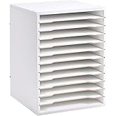 Caydo 12 Slot 8.5" x 11" Paper Organizer Storage, Wood Adjustable Shelves Paper Storage Shelf Holder for Scrapbooks, Cardstock, Construction & Printer Papers, Files for Office Home Desk