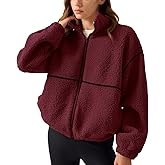 LASLULU Womens Mockneck Fleece Sweatshirt Zipper Sweater Long Sleeve Workout Crop Coat Casual Winter Jacket Fall Outfits Warm Outwear Pockets(Burgundy Small)
